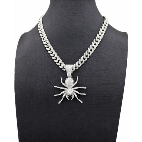 New Iced Out Cubic Zircon Spider Pendant Necklace Mens Hip Hop Bling Cubic Chains Choker Necklace Jewelry