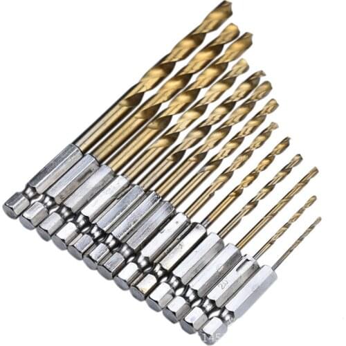 13Pcs Twist Drill Bit Set High Speed Steel Titanium Punch Drill HSS 1.5mm-6.5mm Titanium Coated Drill Wood Working Tool Set