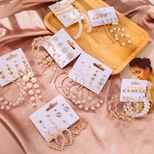 LATS Womens Tassel Pearl Earrings Set Bohemian Earrings For Women Fashion Jewelry 2020 Geometric kolczyki Hoop Earings