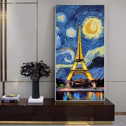 Starry Night With The Tower Canvas Art Wall Paintings Modern Paris Pop Art Landscape Canvas Art Prints Cuadros Home Wall Decor