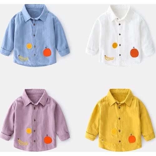 2021 new boy long-sleeved shirt cartoon fruit pattern cute lapel childrens shirt trendy childrens shirt