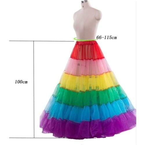 New Long Multicolor Petticoat Crinoline Underskirt Hoop Slip Wedding Dress Ball Gown 2019