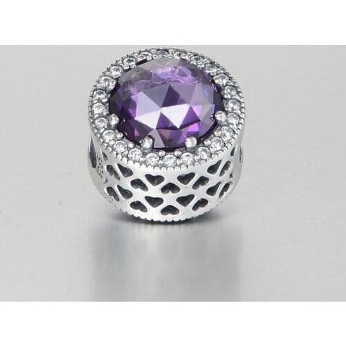 New Radiant Hearts Charms With Royal Purple & Clear CZ Original 925 Sterling Silver Jewelry Suitable for Brand Charm Bracelets