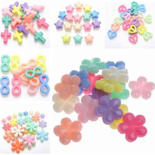 100 Mixed Pastel Color Acrylic Beads Charm Various Shape Flower Heart Kids Craft