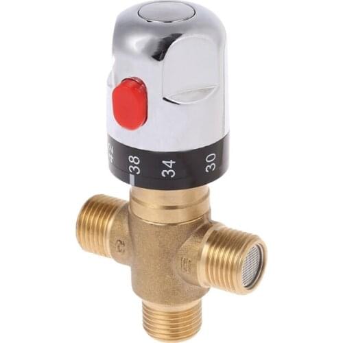 Solid Brass G1/2 Male 3 Way Thermostatic Mixing Valve Shower Water Temperature Control Dls HOmeful