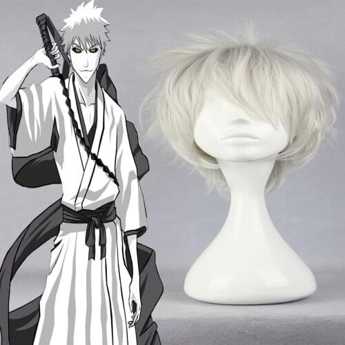 BLEACH Cosplay Wigs White Kurosaki Ichigo Cosplay Wigs Heat Resistant Synthetic Anime Cosplay Wig Halloween Carnival Party Wig