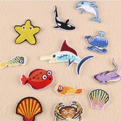 Embroidery Dolphin Shark Cute Sea Fish Patches For DIY Clothing Iron on Patch with Hot Melt Adhesive on The Back
