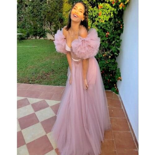 Ruffles Off Shoulder Prom Dresses Sweetehart Sheer Bodice Maid of Honor Bride Dress Long Tulle A Line Evening Party Gowns