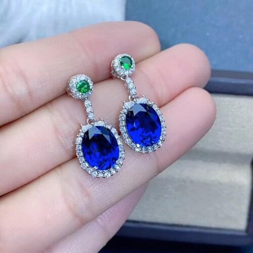 Natural Stone Sapphire Stud Earrings For Women Pure 925 Sterling Silver Fashion Jewelry Classic Flower Women Earrings