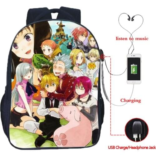 The Seven Deadly Sins Nanatsu No Taizai USB Charge School Bags Students The Seven Deadly Sins Nanatsu No Taizai School Backpack