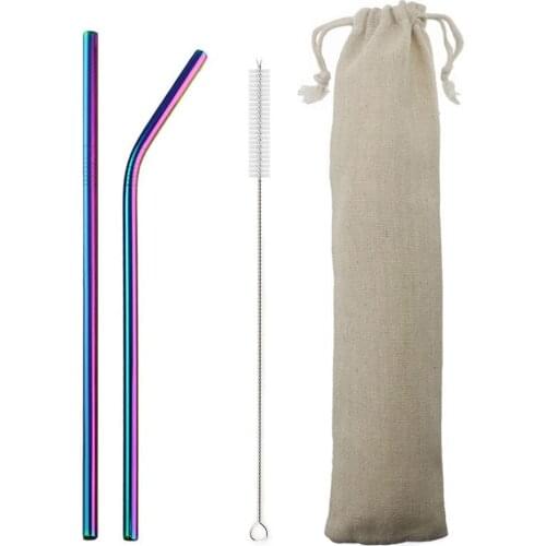 High Quality Reusable Drinking Straw 18/10 Stainless Steel Straw Set Metal Colorful Straw With Cleaner Brush Bar Party Accessory