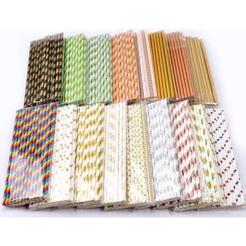 25pcs Gold Foil Paper Straw Fruit Juice Drinking Straws Bachelor Party Children Birthday Wedding Party Decorations Supplies