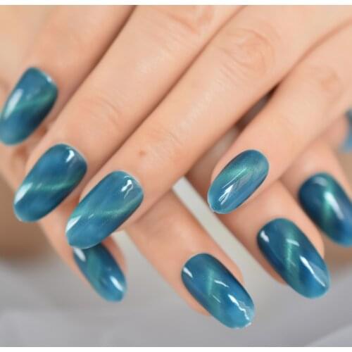 Gorgeous Magic Cats Eye Effect French False Nails Press on Full Cover Chameleon Fake Daily Wear Finger Nail Tips for Women Girl