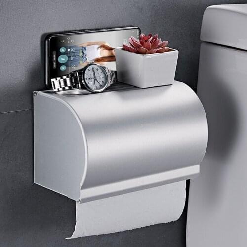 Space Aluminum Toilet Paper Towel Holder Wall Mounted Waterproof Tissue Box Holder Bathroom Accessories Shelve Rolling Tray 2021