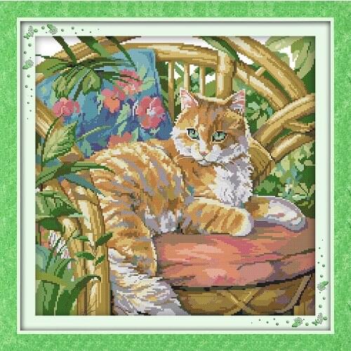 The cat on the chair Counted Cross Stitch DIY 11CT Printed 14CT Cross Stitch Sets craft Cross-Stitch Kits Embroidery Needlework