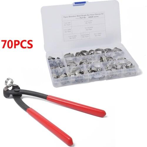 70PCS Single Ear Hose Clamp and Tool Set Stainless Steel Clamp Pliers Ear Clamp Pincer