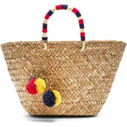 Female Straw bag Beach Weaving Bags Women Hand Knitting Ladies Handbags Casual Bucket Bag Summer 2018 new Shoulder Tote Bag