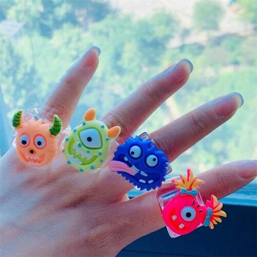 Monster Cartoon Anime Y2k Rings for Women Vintage Aesthetic Halloween Cute Bacteria Resin Rings Fashion Korea Jewelry 90s Gifts
