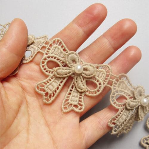 10/20x Gold Bow-knot Pearl Embroidered Lace Trim Ribbon Fabric Patchwork Sewing Supplies Craft DIY For Clothes Decoration