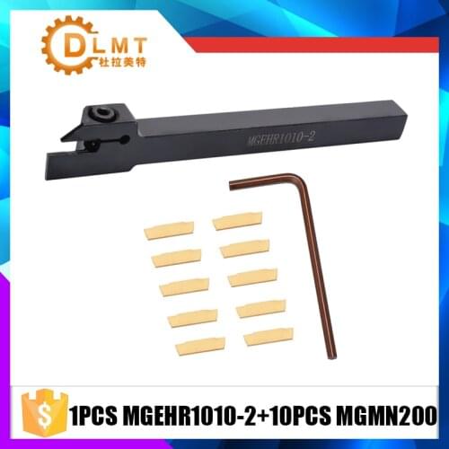 10pcs MGMN200 carbide insert +1PCS MGEHR1010-2 turning tool CNC external grooving shankContaining a wrench