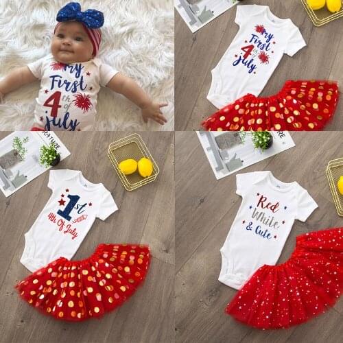 First 4th July Toddler Girls Red Tutu Cake Outfits Cute Sets Infant Baby Bodysuit+ Tutu 2 Pcs Suits Fashion 0-12M Drop Ship