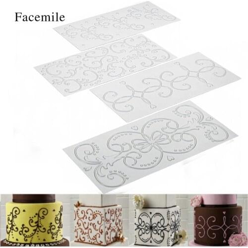 4pcs/set Cake Chocolate Printing Mold Curlicues Scroll Lace Decorating Fondant Imprint Baking Mat Fondant Cake Tools