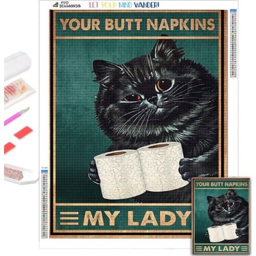 5D DIY Diamond Painting CAT Anime Toilet Paper Your Butt Napkins My Lady Satin Diamond Embroidery Mosaic Vintage Bar Decoration