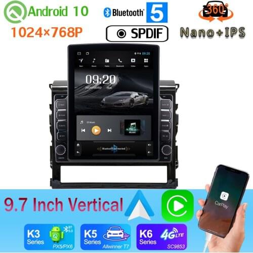 9.7" Vertical Style Car Media GPS CarPlay Android 10 360 Camera Radio For Toyota Land Cruiser 2015-2018 4G WiFi PX6 4+64G SPDIF