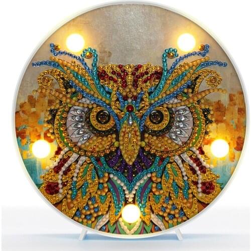 Owl Diamond Painting Kit LED Night Light DIY 5D Resin Crystal Drawing Kit Bedside Lamp Arts Craft Christmas Decorations for Home