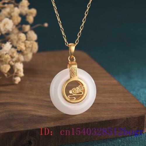 White Jade Doughnut Pendant Jewelry Charm Chalcedony Fashion Amulet Necklace Gifts Women 925 Silver Natural Gemstone Zircon