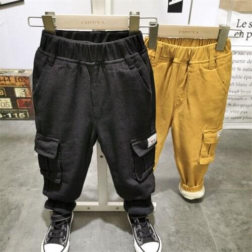 Autumn Winter Boy Pants Casual Elastic Waist Harem Pants Thicken Plus Velvet Trousers For Boys 2 3 4 5 6 Y Toddler Kids Pants