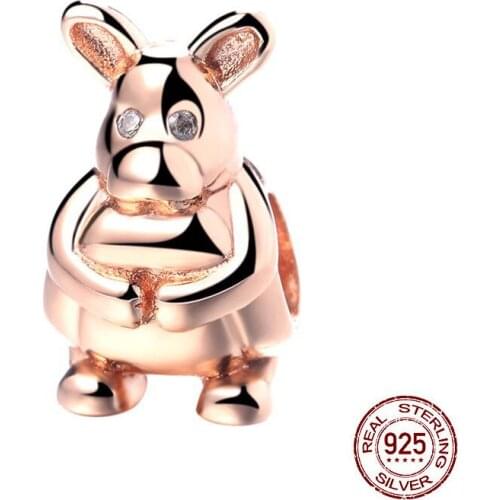 New 925 Sterling Cute Animal Kangaroo Beads Fit Original Pandora Charm Bracelets Necklace For Women DIY Jewelry