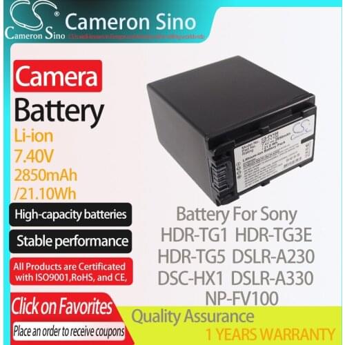 CameronSino Battery for Sony HDR-TG1 HDR-TG3E HDR-TG5 DSC-HX1 DSLR-A230 DSLR-A330 fits Sony NP-FV100 Digital camera Batteries