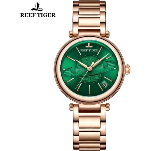 Reef Tiger/RT Top Brand Luxury Women Watch Rose Gold Green Exquisite Watches Designer Automatic Mechanical Watch reloj mujer