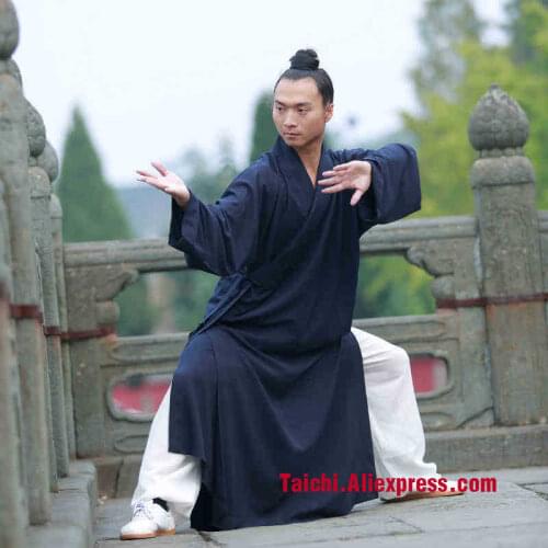Taoist Priest Long Robe Flax Tai Chi Robe Male Road Clothing Kung Fu martial Art Suit Chinese Stly