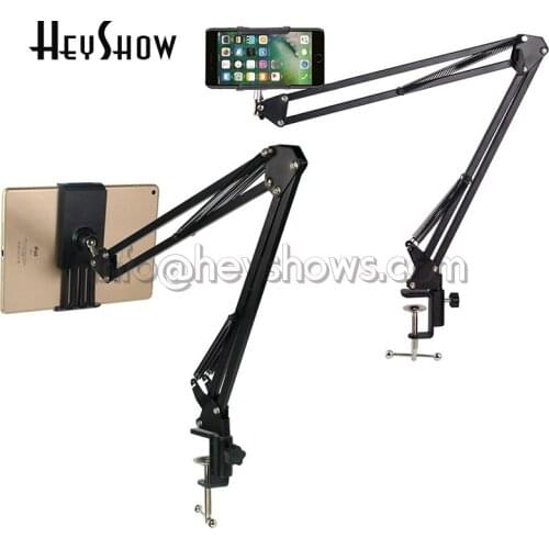 360 Rotation Metal Long Arm Tablet IPad Holder Mobile Phone Stand Clamp For 12 To 18cm/10cm Tablet Phone Desk/Bed Clip Bracket