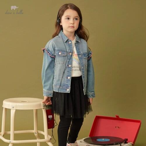 DKY19950 dave bella autumn kids girls fashion 5Y-13Y draped solid pockets coat cute children tops high quality outerwear