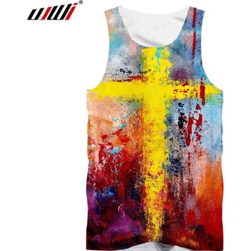 UJWI Summer Casual Funny 3D Print Men Tank Tops Oil Painting Harajuku Fitness Art Cross Sleeveless Vest Streetwear Dropshipping