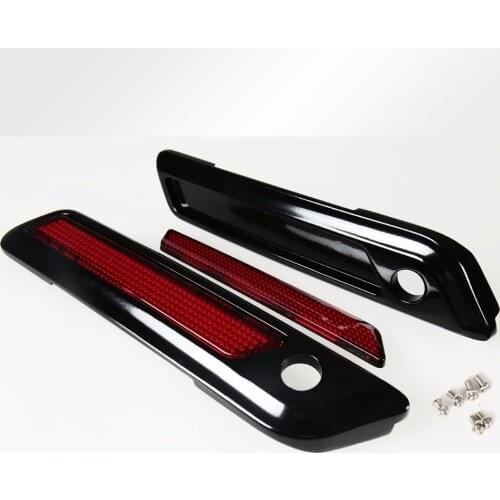 Gloss Black Hard Saddlebag Latch Cover& Red Reflectors For Harley 2014-2018 Touring Street Glide Road King Models