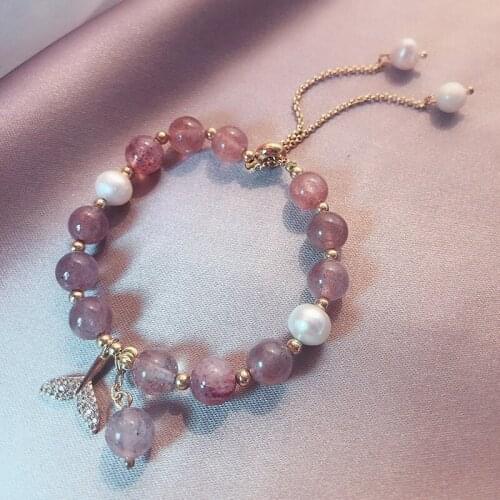 Strawberry Crystal Handmade Women Fashion Natural Stone Mermaid Bracelet Women Girl Jewelry