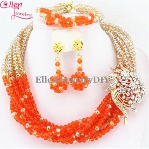 Colourful African Beads Jewelry Set Nigerian wedding bridal dubai Crystal Beads women statement Necklace jewelry Set W7653