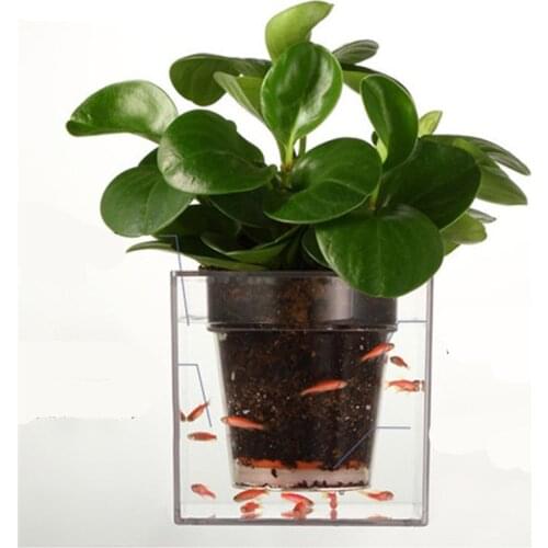 Creative Double Use Fish Farming Flower Pot Resin Basin Automatic Irrigation System Plastic Transparent Desktop Cube Flowerpot