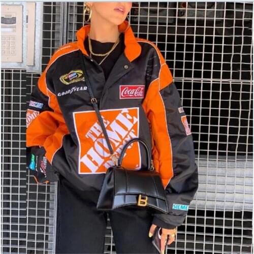 Print Bomber Jacket Fashion Casual Vintage Streetwear Long Sleeve Jackets Autumn Winter 2021 Stand Collar Loose Women Jacket