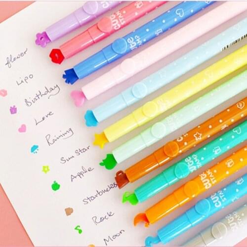 Highlighter Pen Markers 12 Seal Shapes Pastel Drawing Pen for Student School Office Supplies Cute Stationery