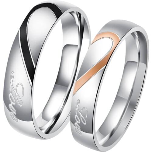 His and Her Stainless Steel Heart Shape Matching Set Real Love Couples Wedding Band for men women Jewelry