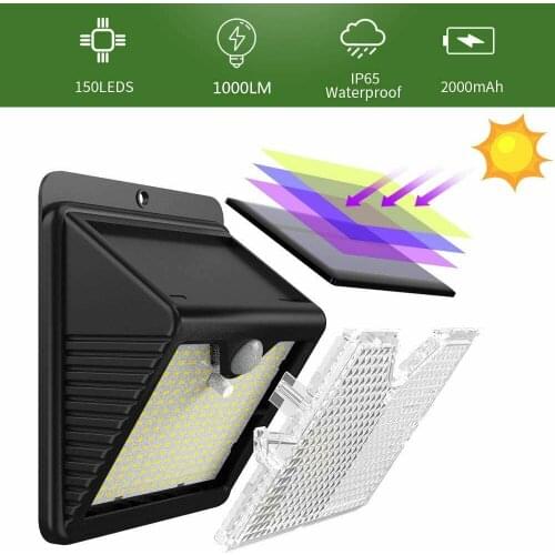 150LEDs Solar Powered Wall LED Lights Outside Motion Sensor Light Waterproof Garden Lamp
