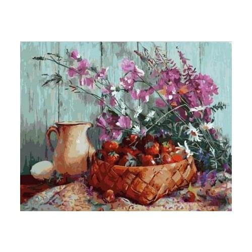 Still-life with strawberries paint by numbers diy canvas wall decor hand painted picture printed drawing coloring by number