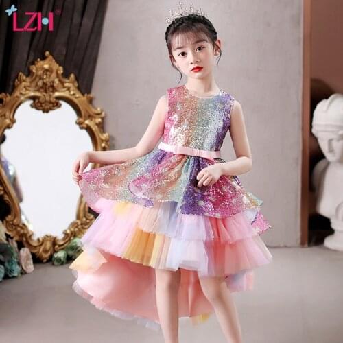 LZH New Girls Party Dress Sweet Princess Dress For Kids Clothes Girls Tail Dress Color Sequins Performance Clothing For Children