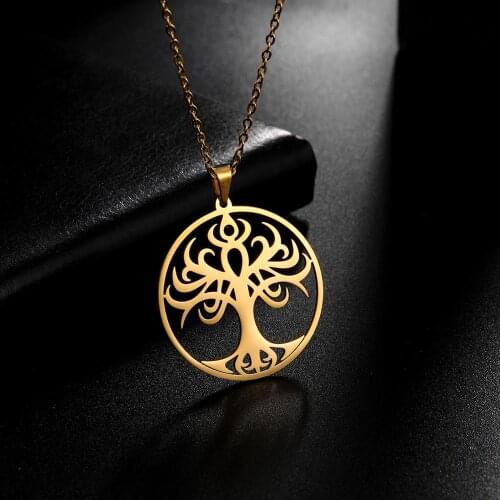 Skyrim Viking Tree of Life Necklace Stainless Steel Gold Color Talisman Amulet Choker Chain Necklaces Vintage Jewelry for Women