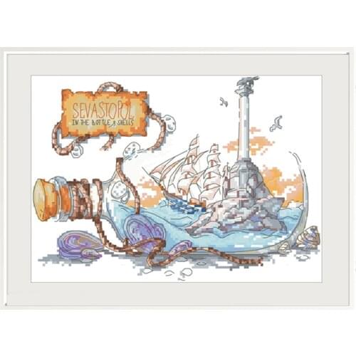 Sailing In A Bottle Counted Cross Stitch Kits Printed Fabric Embroidery Sets 11CT 14CT DIY Sewing Needlework Home Decor Painting